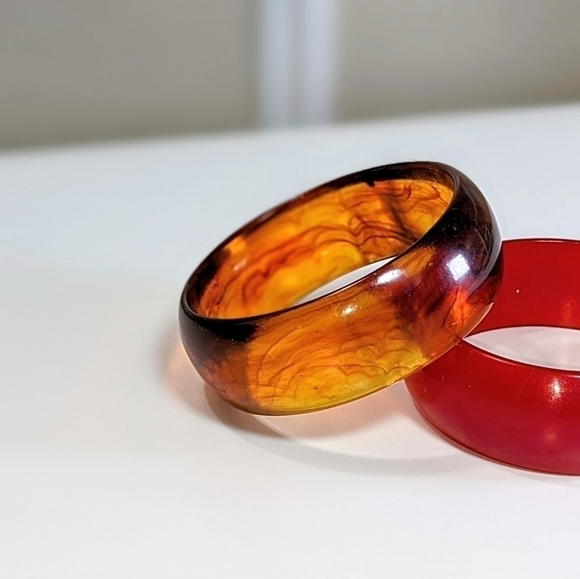 Bakelite 1940s Tortoise Chunky Antique Bangle Bracelet - Picture 6 of 7